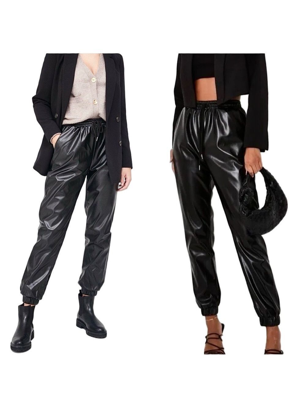 MISSGUIDED Faux Leather Pull-On Joggers